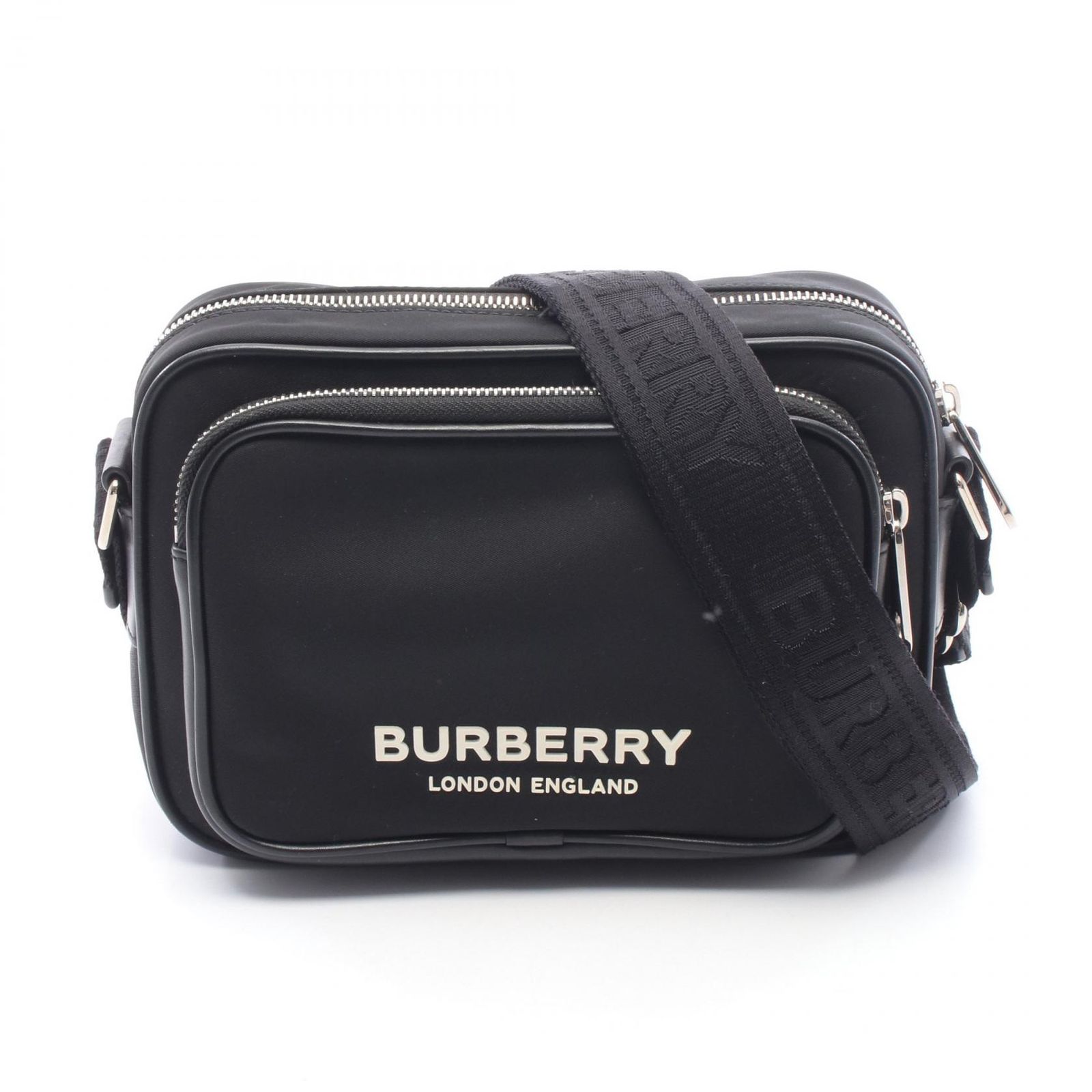 バーバリー BURBERRY ショルダーバッグ ロゴ クロスボディバッグ ブラック ナイロン レザー クロス ボディバッグ メンズ Used A