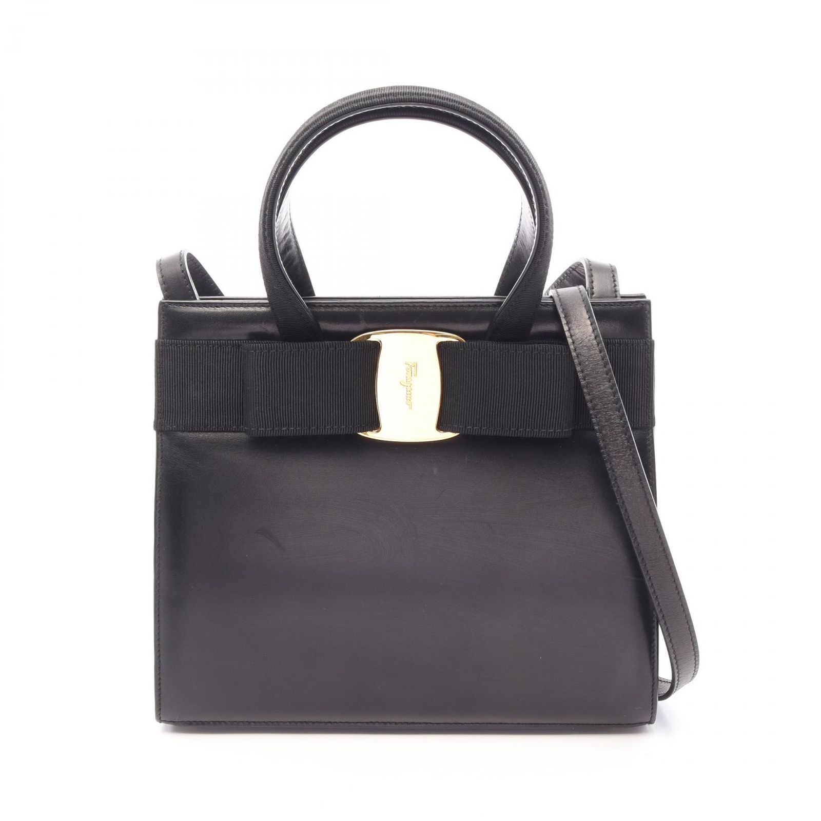 サルヴァトーレフェラガモ Salvatore Ferragamo ハンドバッグ ヴァラリボン 2WAY ブラック レザー ヴァラリボン ハンドバッグ レディース Used A