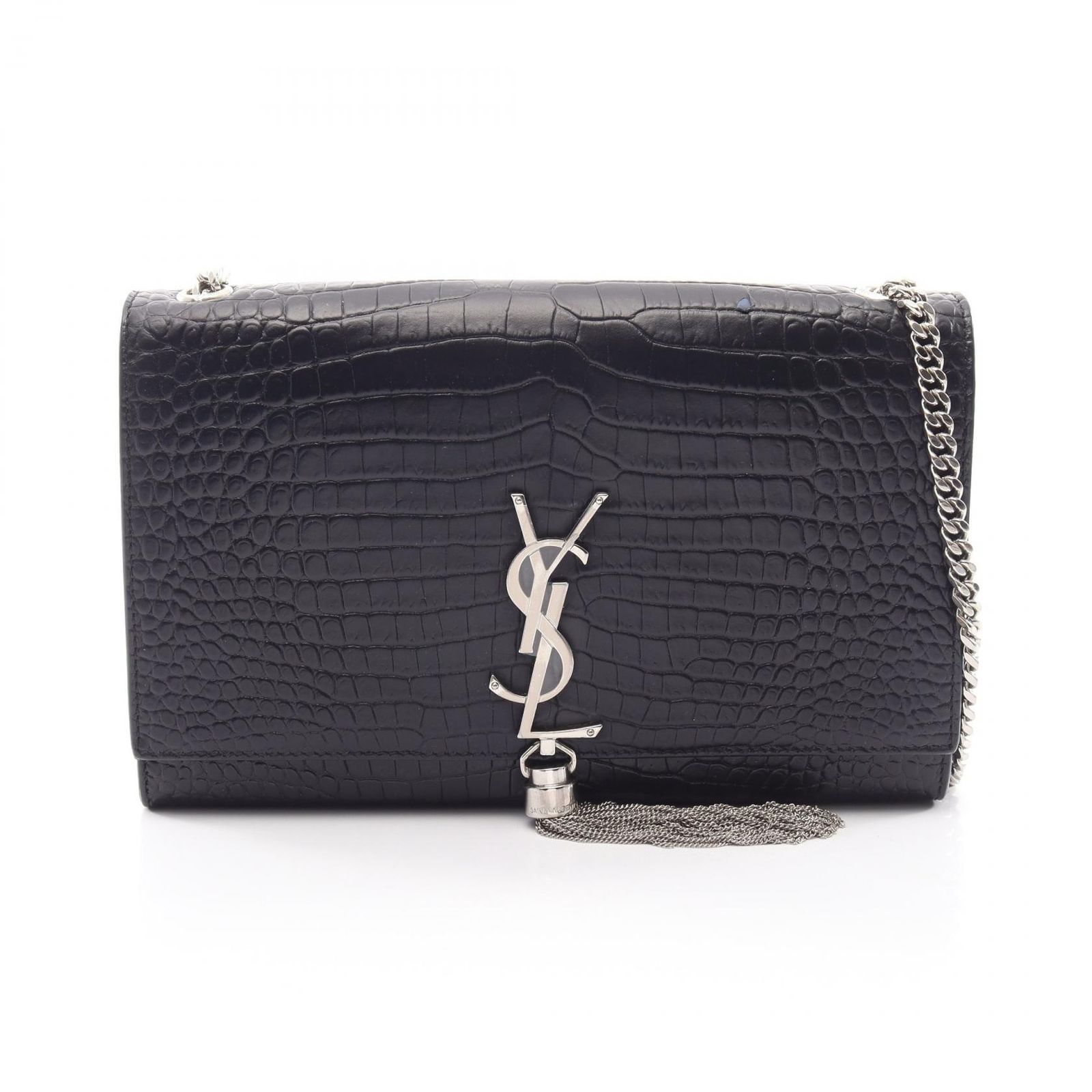 サンローランパリ SAINT LAURENT PARIS ショルダーバッグ ケイト モノグラム クロコ型押し 354119 ブラック レザー ケイト タッセル ミディアム レディース Used A