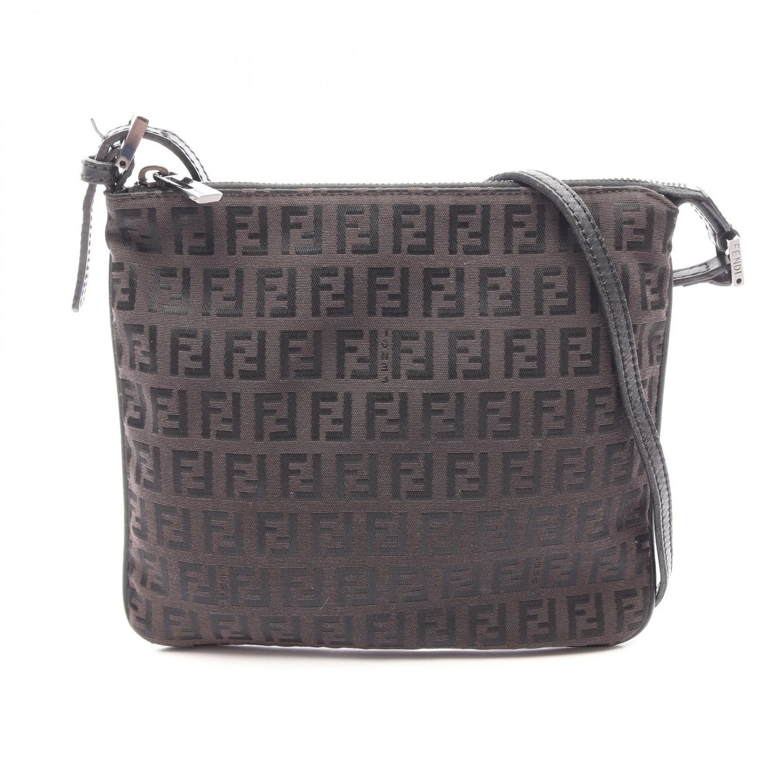 フェンディ FENDI ショルダーバッグ ズッキーノ ブラウン/ブラック キャンバス レザー ズッキーノ ショルダーバッグ レディース Used A