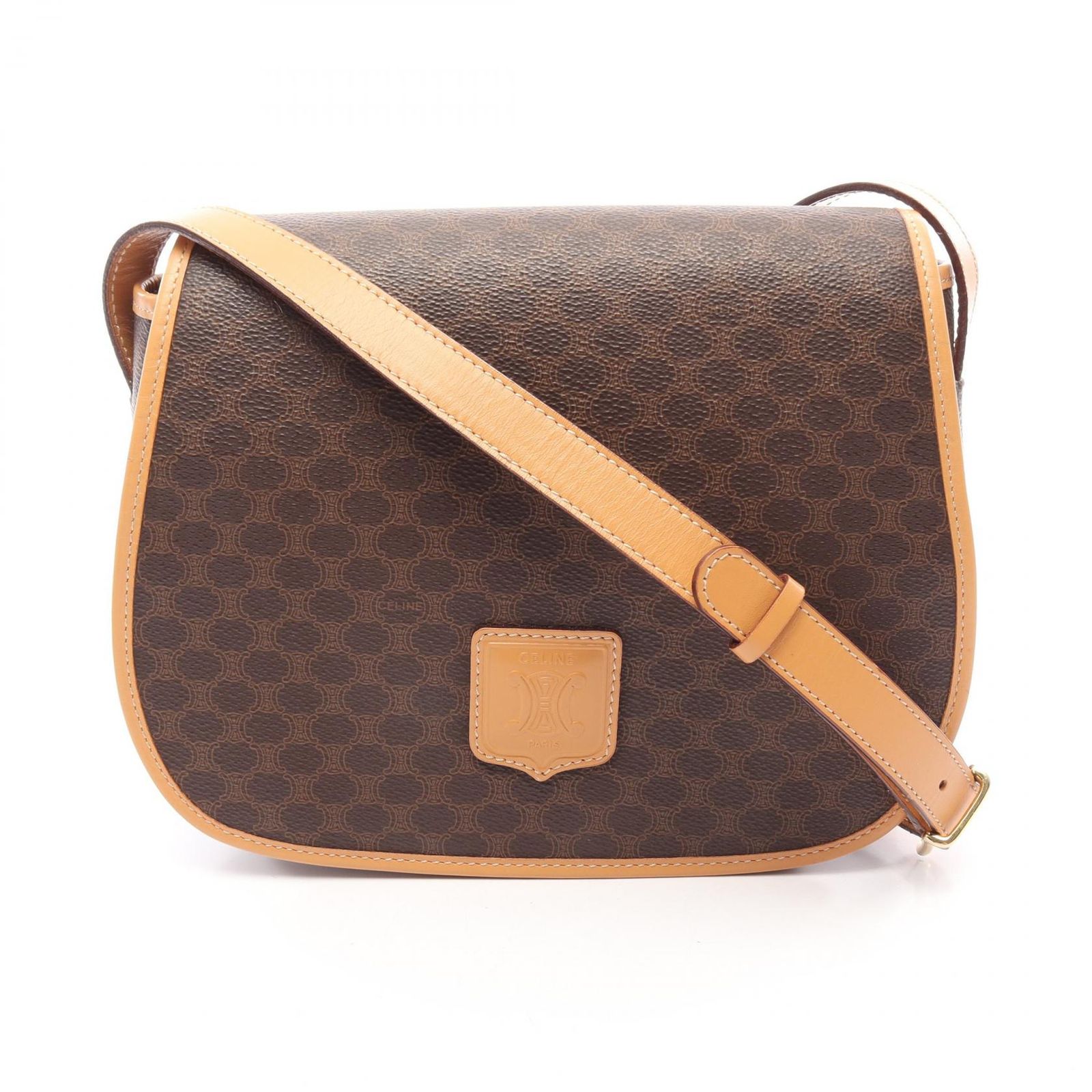 セリーヌ CELINE ショルダーバッグ マカダム ブラウン/ダークブラウン PVCコーティングキャンバス レザー マカダム ショルダーバッグ レディース Used A