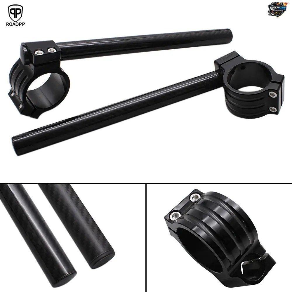 ROAOPP カーボンファイバー製モーターサイクルカフェレーサーハンドルバー レーシング用 調整可能 50mmクリップオンフォークハンドルバー