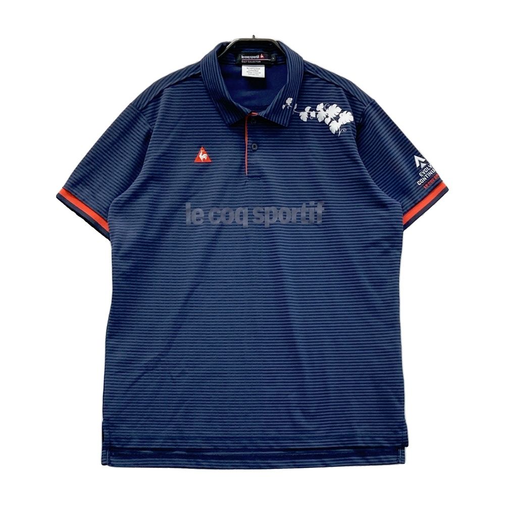 サイズ：L LE COQ GOLF ルコックゴルフ  半袖ポロシャツ ボーダー柄 ネイビー系 [240101734900] ゴルフウェア メンズ ストスト
