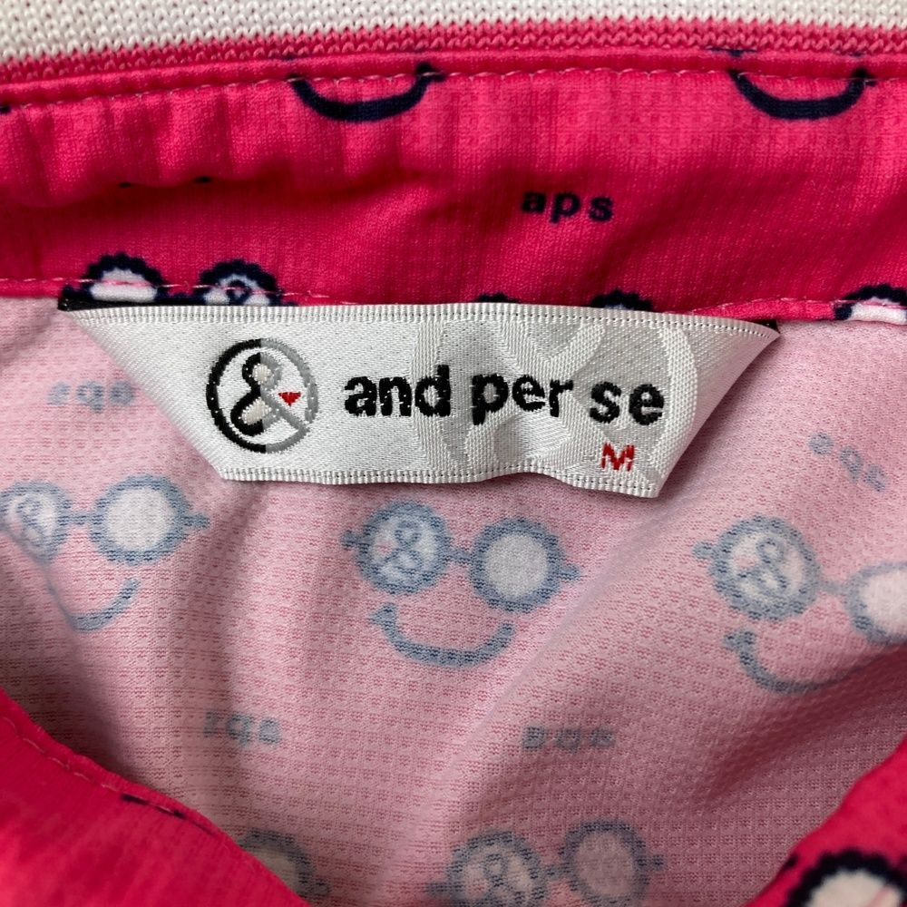 サイズ：M AND PER SE アンパスィ 半袖ポロシャツ 総柄 ピンク系