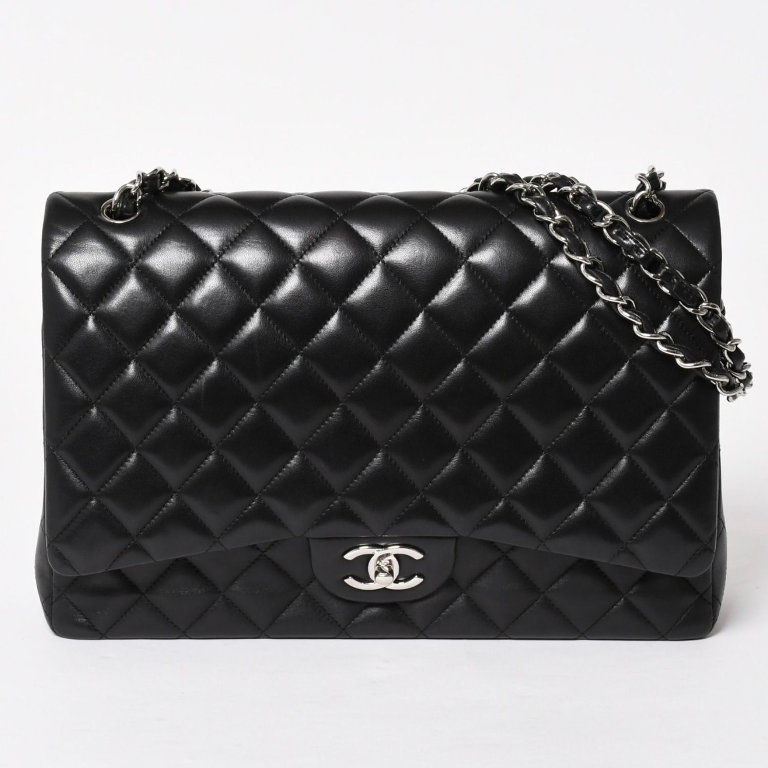 極美品 CHANEL マトラッセ ラム プラチェーン ショルダーバッグ シール 極美品 CHANEL シャネル デカマトラッセ33 Wフラップ Wチェーン