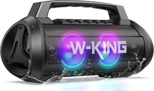 70W（120Wピーク）スピーカー bluetooth、IPX6防水 防塵 ワイヤレス スピーカー 大音量、W-KING ポータブルスピーカー ステレオ【パーティーライト、マイクポート、42時間連続再生、強化された低音(イコライザー)、2台ペアリング/パワーt