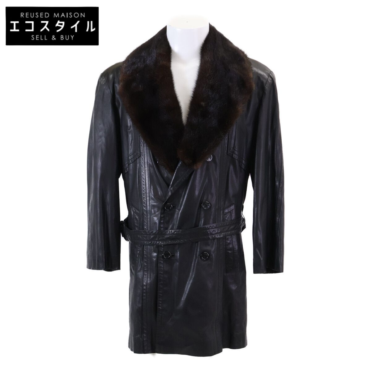 ZILLI　ジリー　【美品】レザー ミンクファーカラー 裏地シルク総柄 ダブルブレスト　48