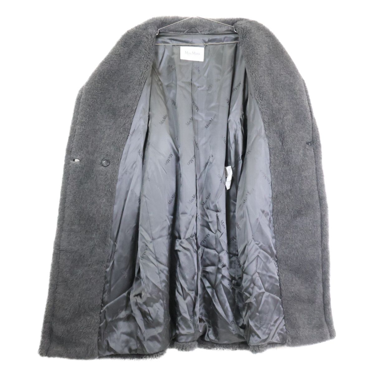 [美品]ボアポンチョ テディベア アルパカ混 シルク混 フード付き グレー Max Mara マックスマーラ 【美品/国内正規】101607036 テディベア