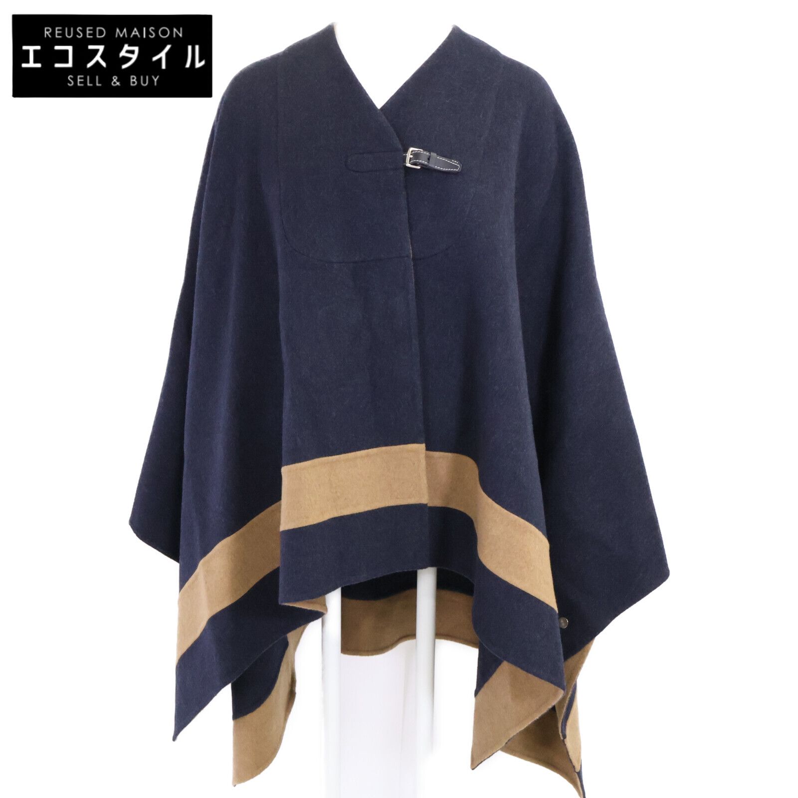 HERMES エルメス 【美品】前ベルト カシミヤ100％ ポンチョ/ケープ 38