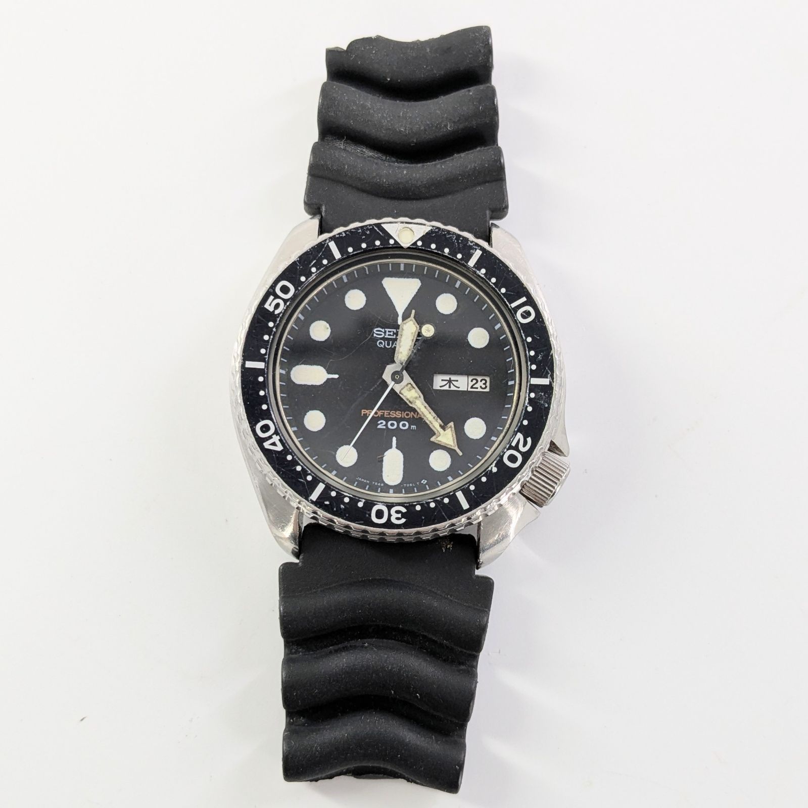 SEIKO セイコー 7548-7010 QZ/ラバー ブラック文字盤 メンズ腕時計 稼働品【QG-321】