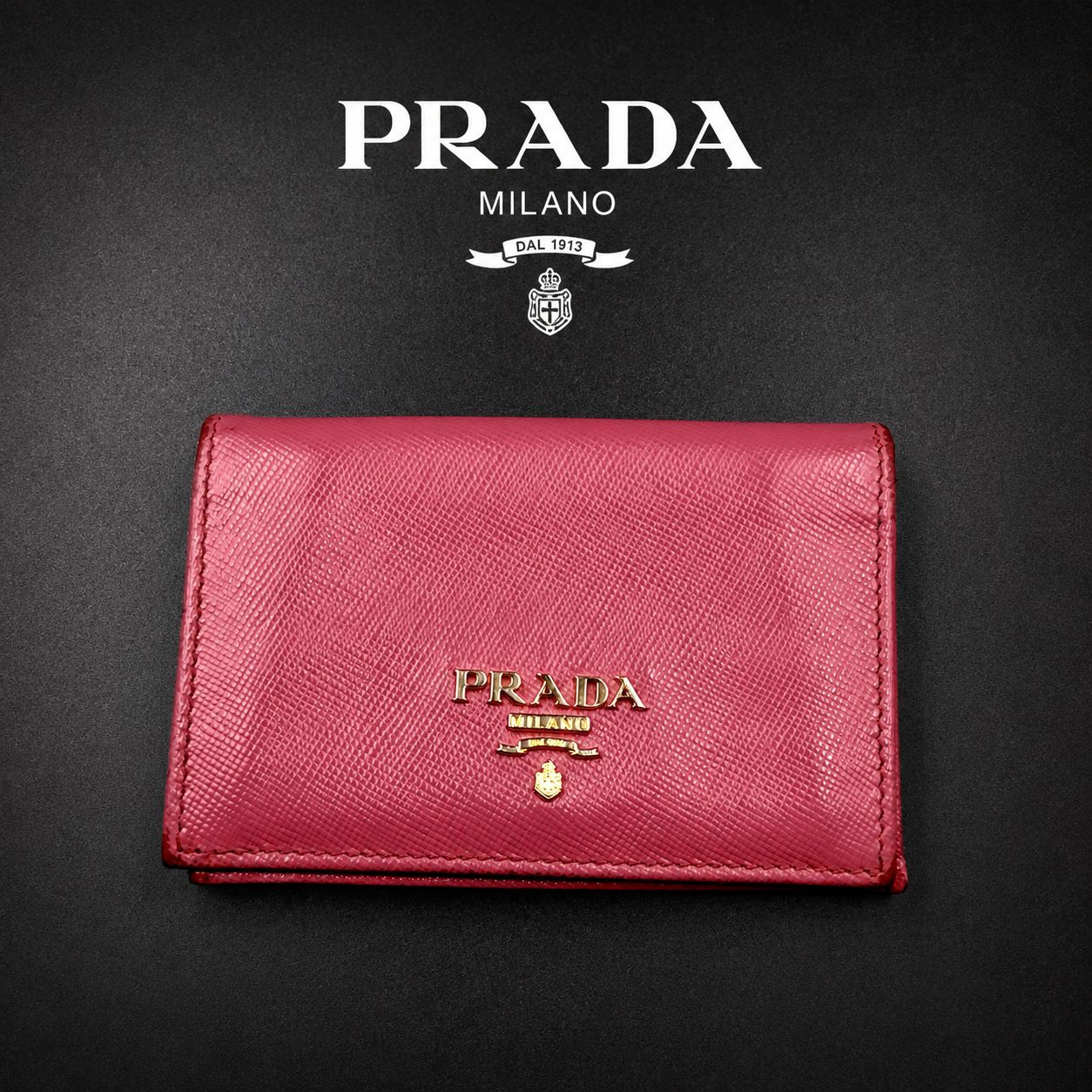 PRADA プラダ サフィアーノレザー カードケース 名刺入れ ピンク ゴールドロゴ