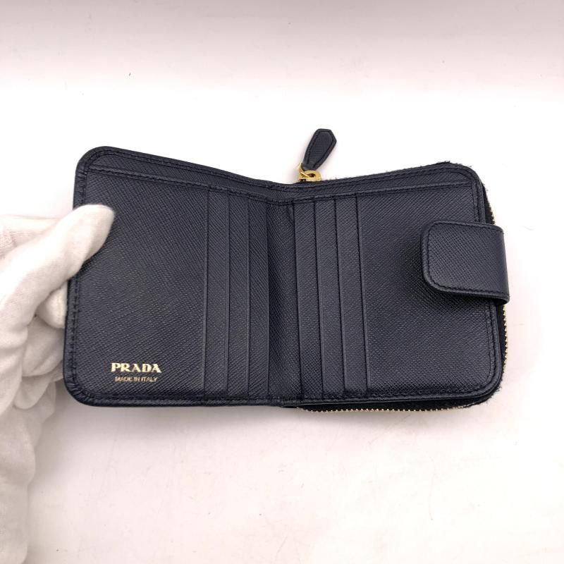 中古】PRADA サフィアーノ 二つ折り財布 ネイビー 1ML522 プラダ[17