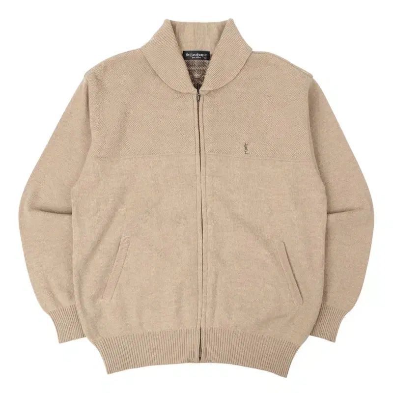 YVES SAINT LAURENT イヴ・サンローラン ベージュ ロゴ ウール ジップアップ カーディガン