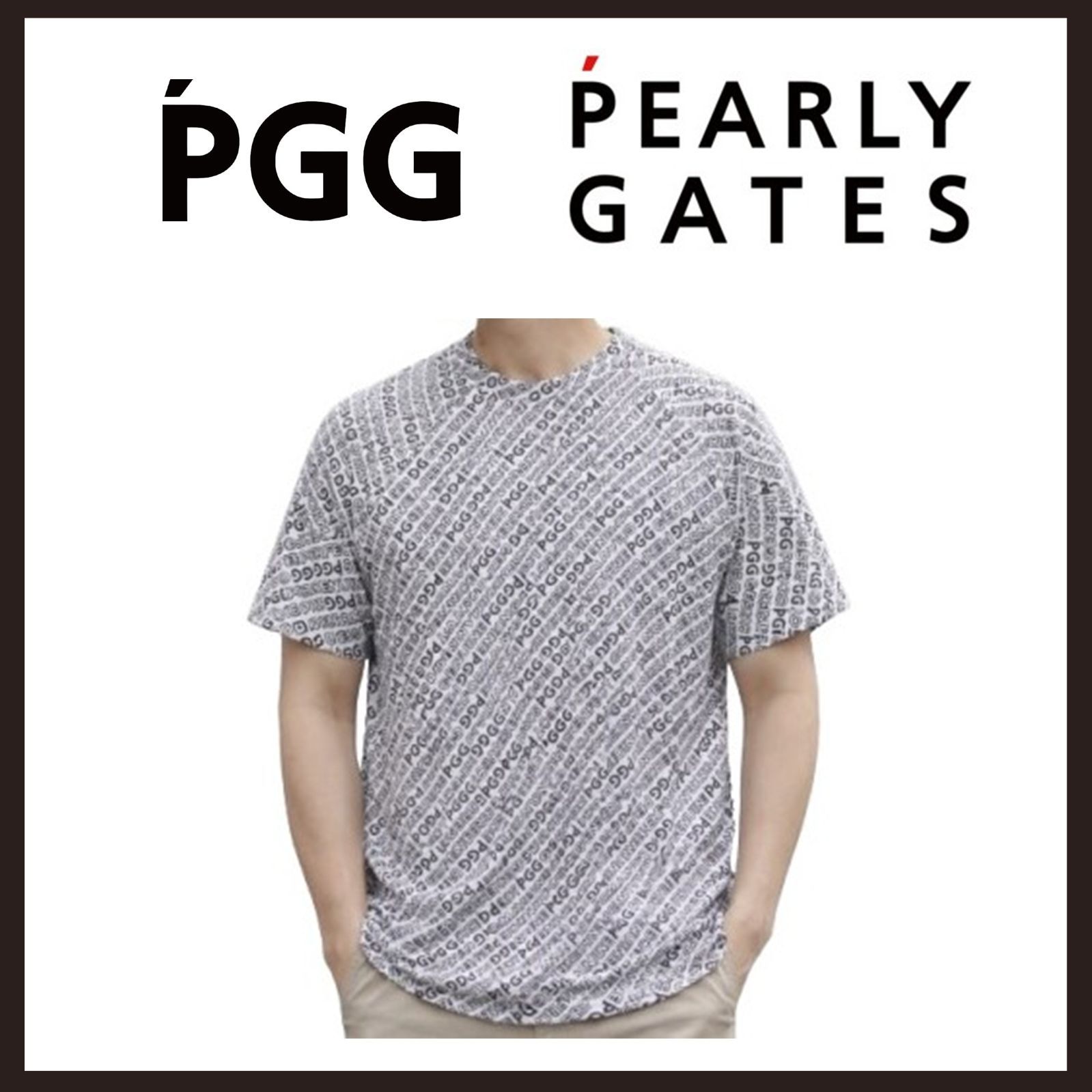 新品未使用　PGG PEARLY GATES（ピージージーパーリーゲイツ）　ロゴ総柄プリント ジャガードTシャツ　4　ホワイト 9,940円
