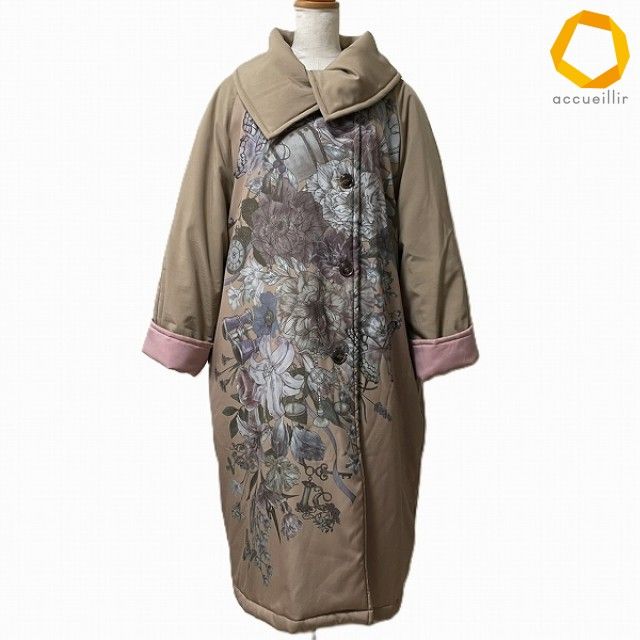 #wnc イズスカラー isscoLar コート M ベージュ マルチ 花柄 中綿 ロング レディース [1020640]