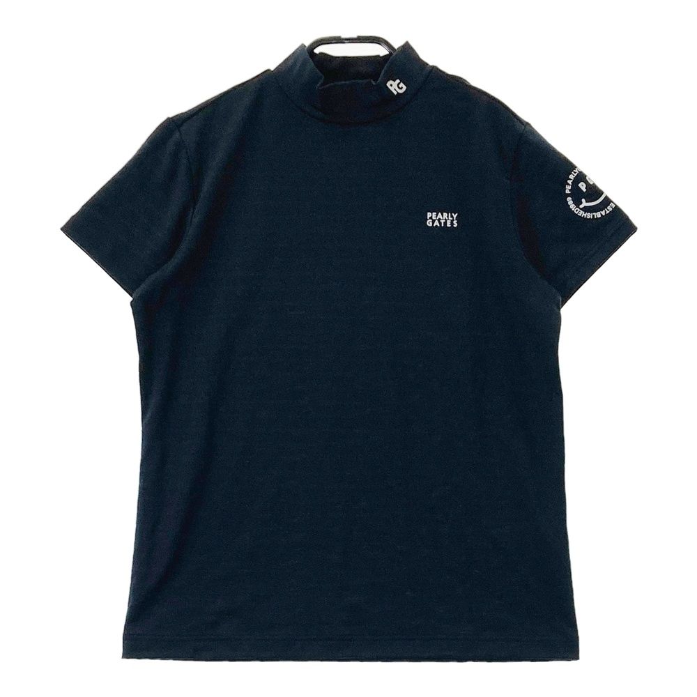 サイズ：2 PEARLY GATES パーリーゲイツ 2025年モデル ハイネック 半袖Tシャツ ニコちゃん ネイビー系 [240101740123] ゴルフウェア レディース ストスト