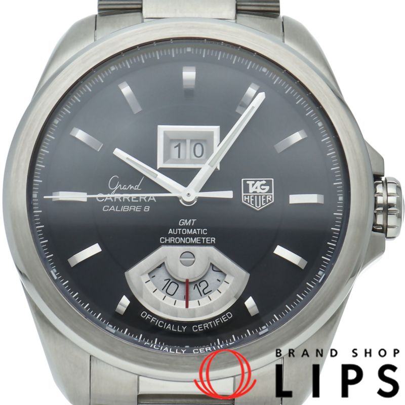 タグ・ホイヤー グランドカレラ キャリバー8 GMT WAV5111.BA0901 SS メンズ時計 ブラック 仕上げ済 美品