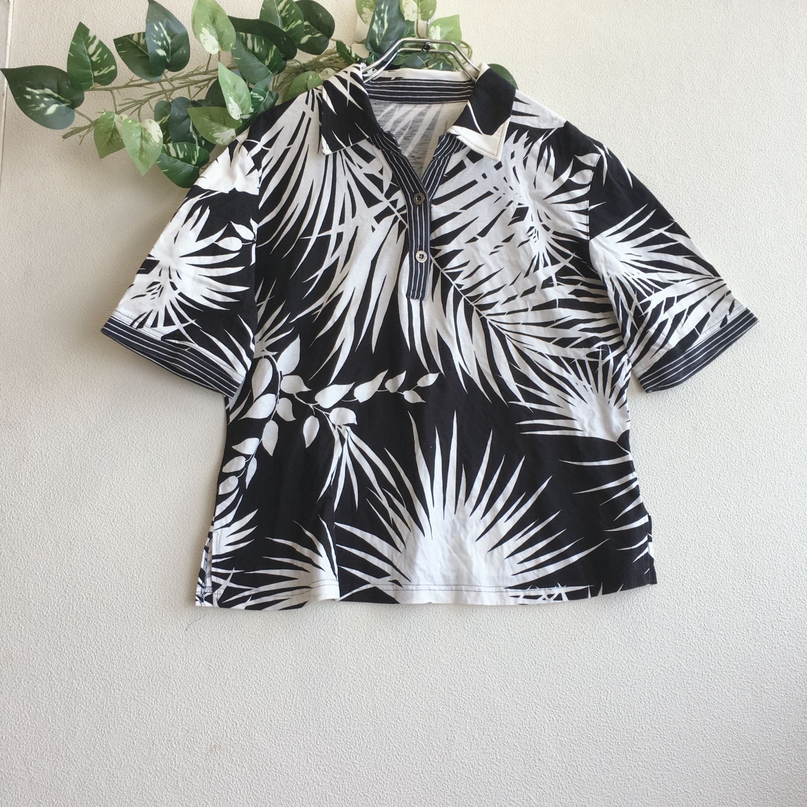 美品✨ サンローラン Saint Laurent ポロ シャツ 総柄 ブラック 半袖