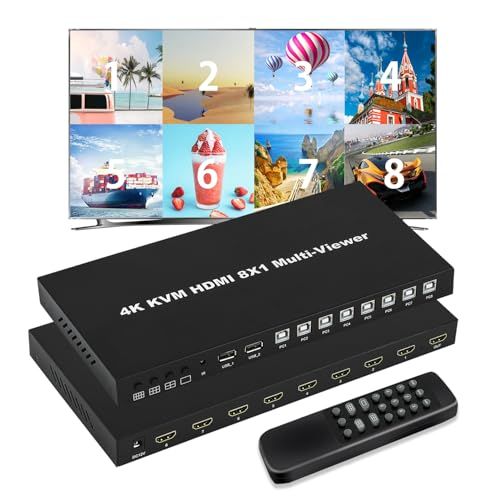 ENBUER KVM 4K 30Hz HDMI画面分割切替器 多機能 8x1 HDMI KVMスイッチ 8台のパソコンを同時に共有し 8入力1出力 画面切り替え器 8画面同時表示 シームレス切替 クワッドビューアー Quad viewermt c27c6d9a 30,960円
