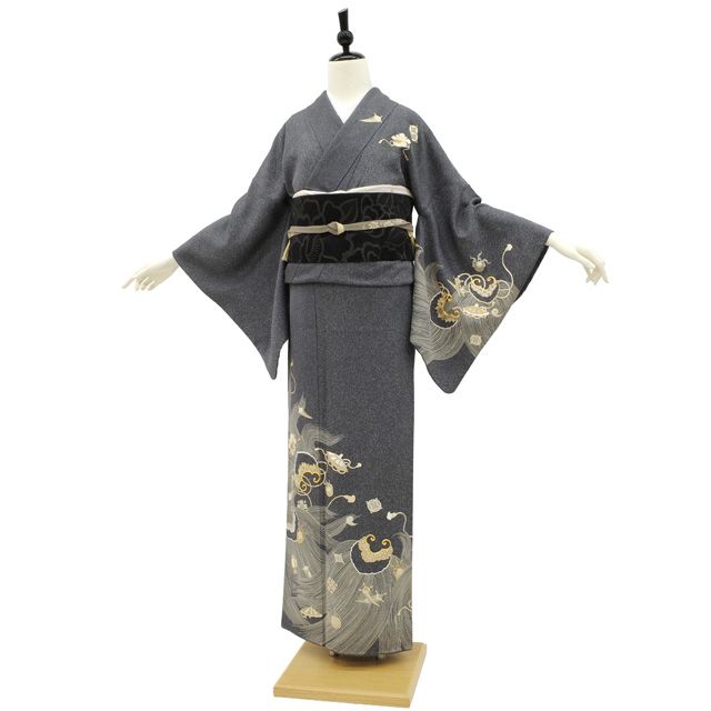 中古】 訪問着 着物 フォーマル リサイクル 手描き友禅 正絹 手刺繍