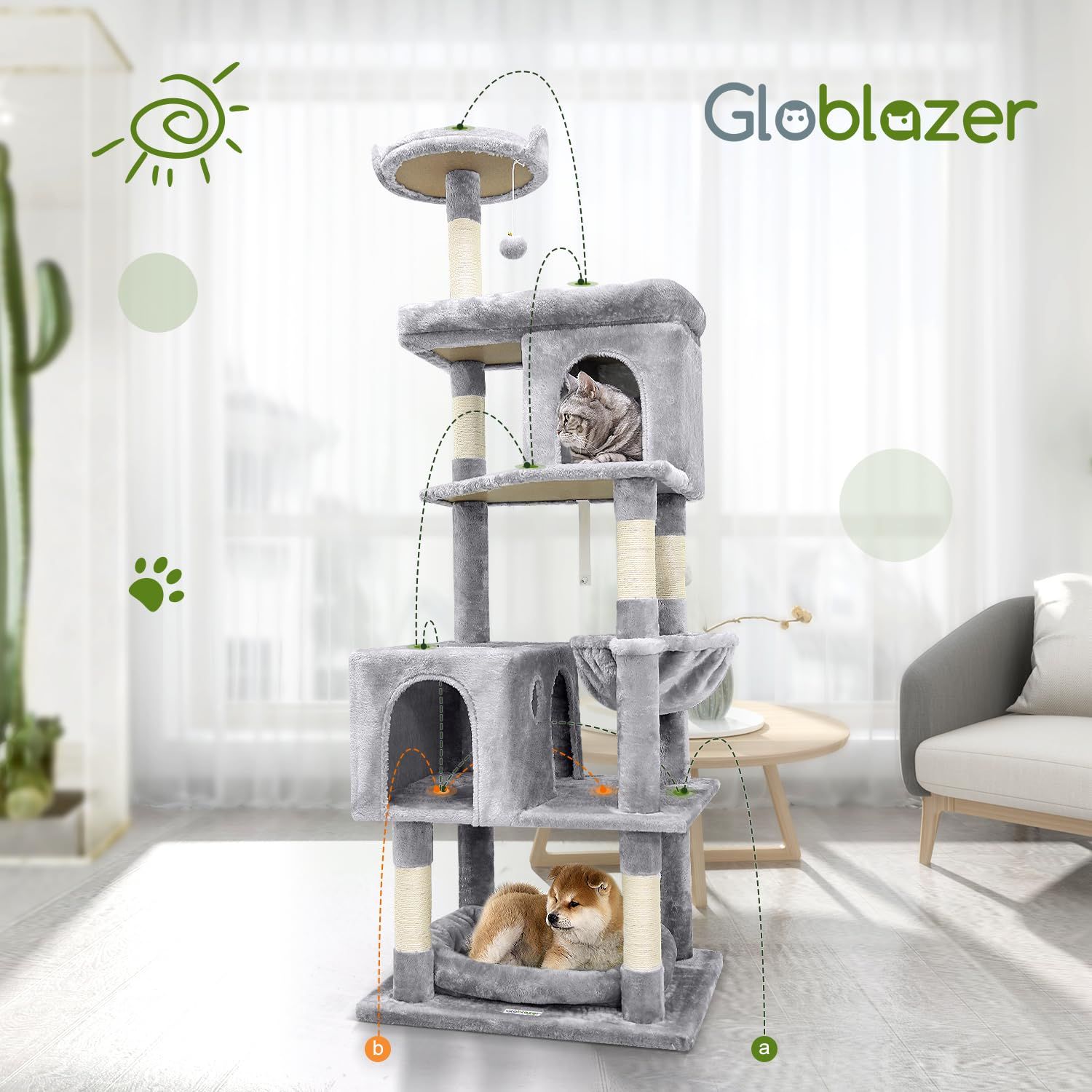 Globlazer キャットタワー 大型 頑丈 多頭飼い 高さ178 cm 付き 展望台