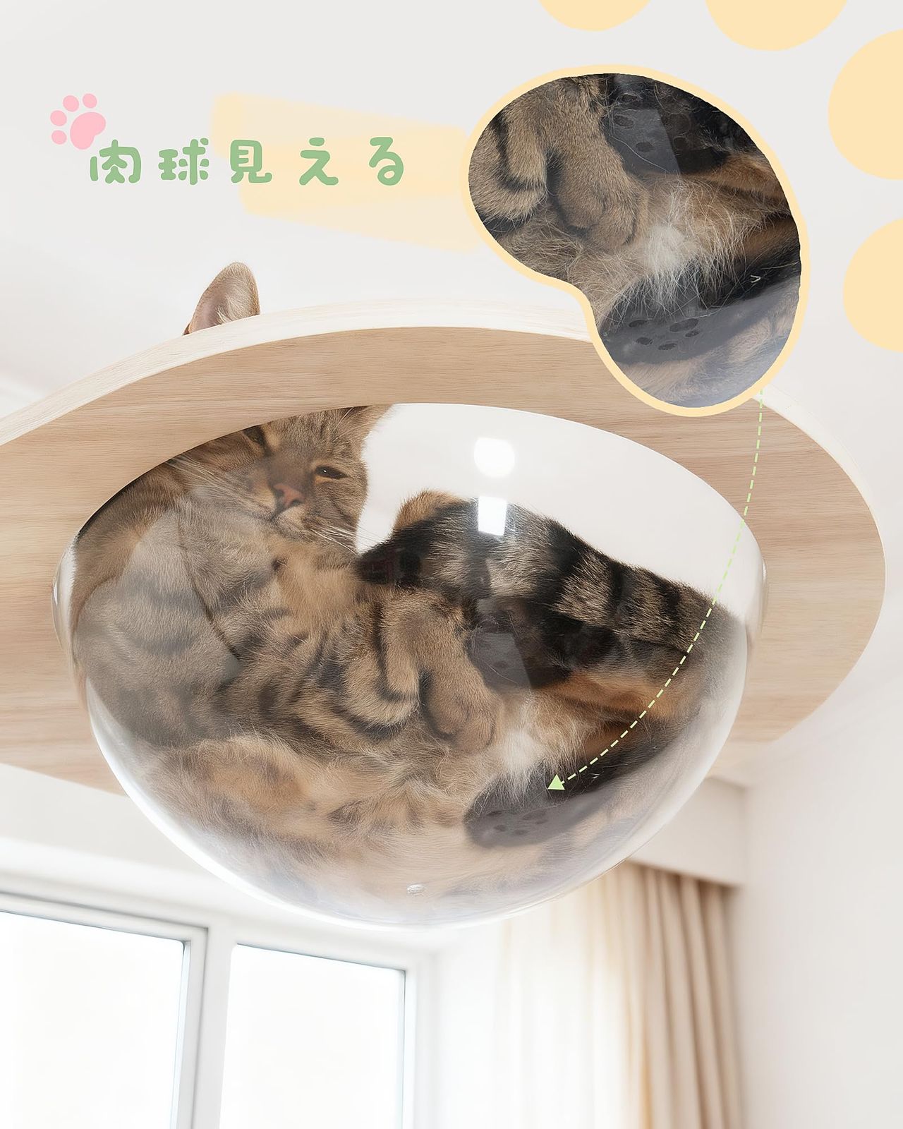 OROPY キャットタワー 突っ張り 木製 宇宙船ハンモック付き 193-250cm