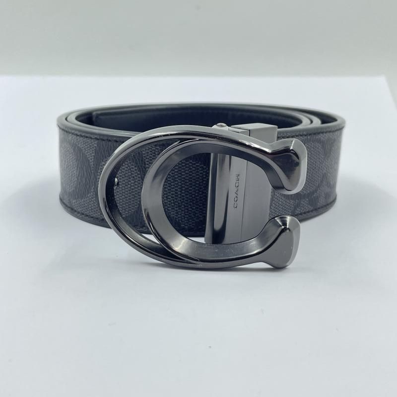 中古】COACH リバーシブル シグネチャー ベルト カットトゥ グレー