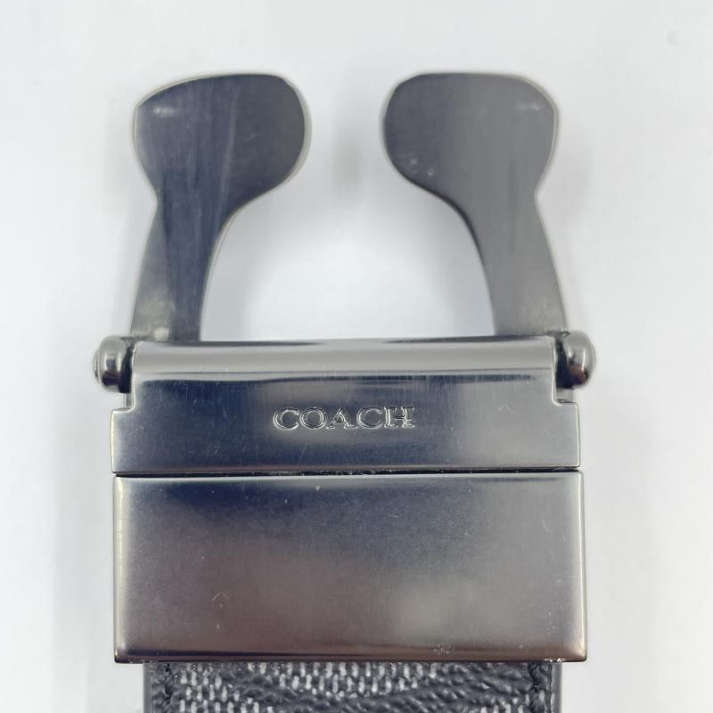中古】COACH リバーシブル シグネチャー ベルト カットトゥ グレー