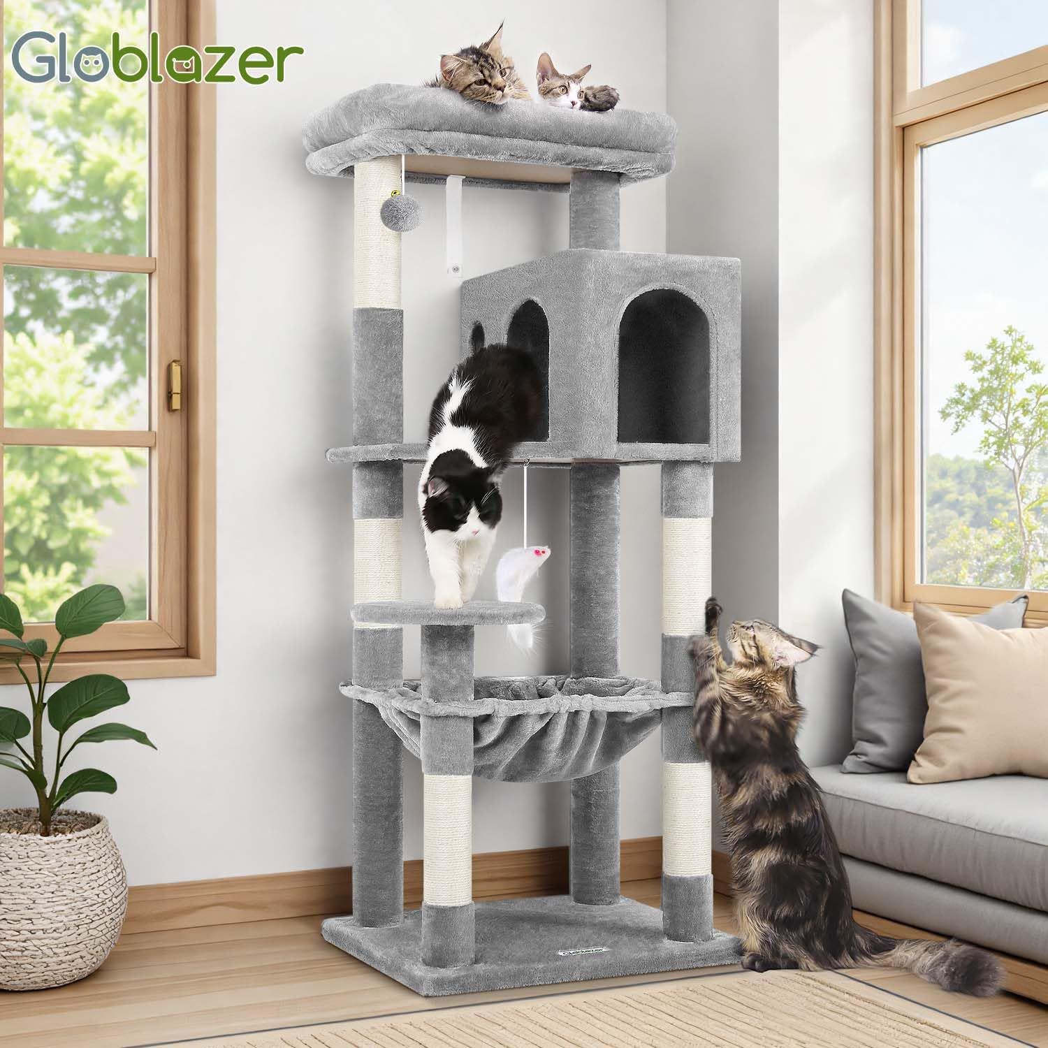 Globlazer キャットタワー 低い 省スペース 付き 展望台 ハンモック
