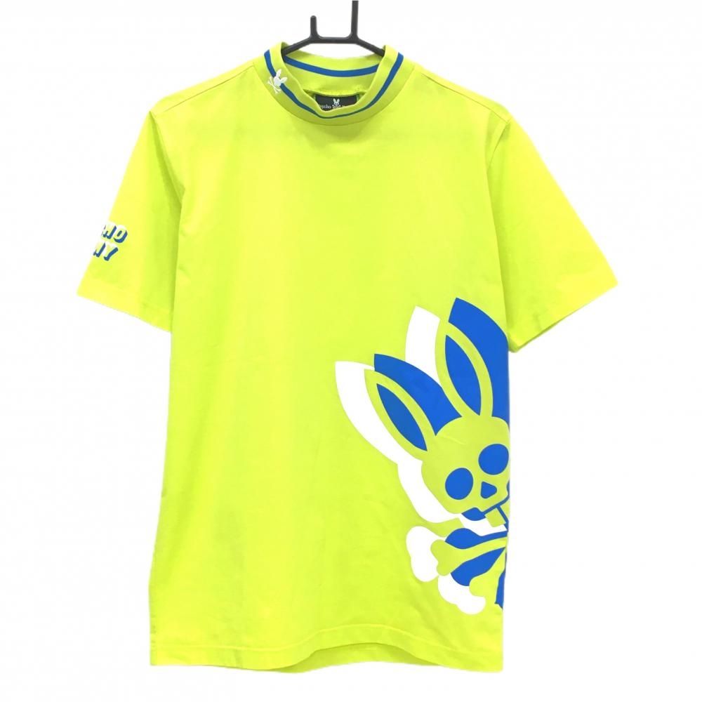 美品】サイコバニー 半袖ハイネックシャツ ライトグリーン×ブルー ロゴ
