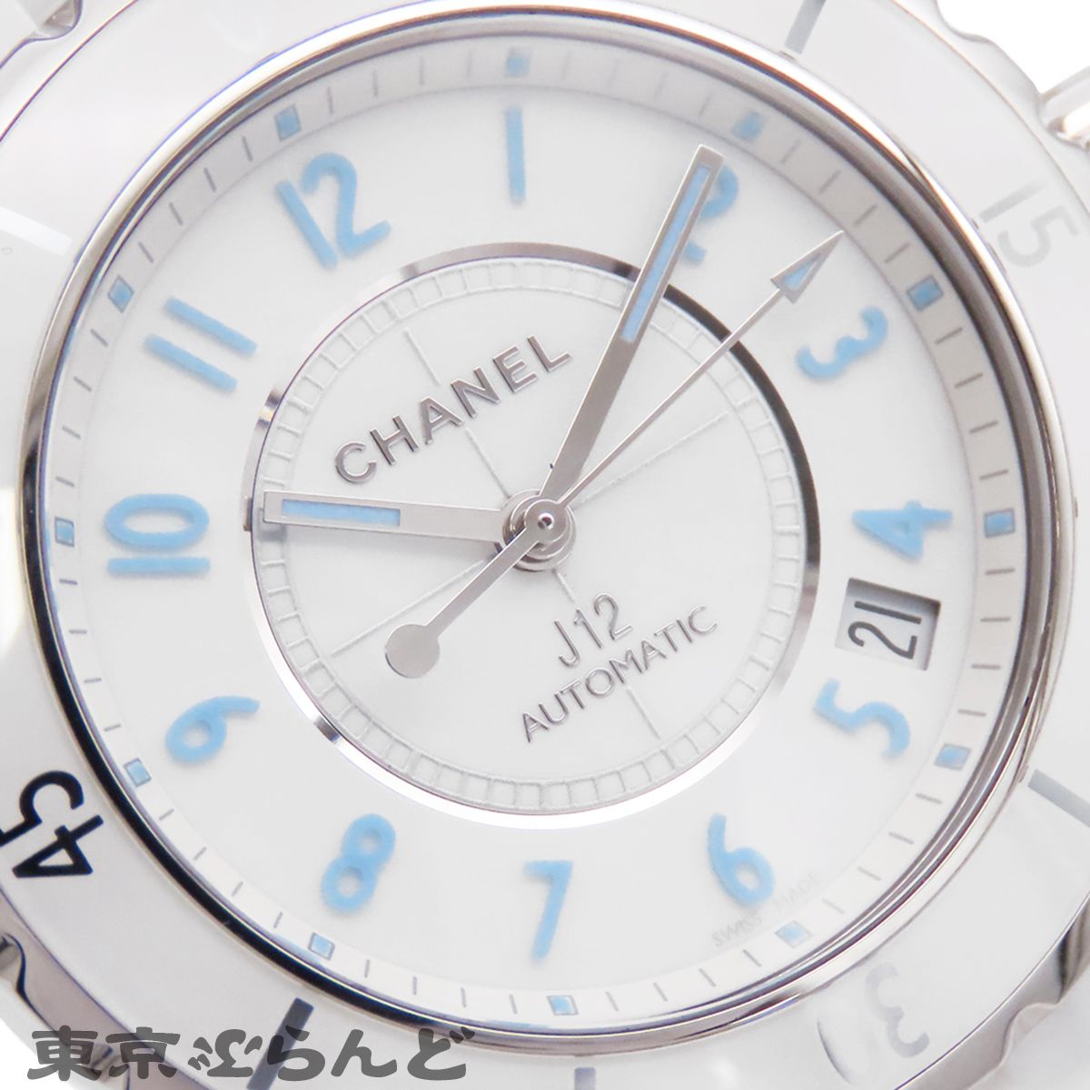 シャネル CHANEL J12 H3827 ホワイト セラミック SS ブルーライト 38mm 世界限定2000本 箱 保証書付 腕時計 メンズ 自動巻 仕上済 241001033157