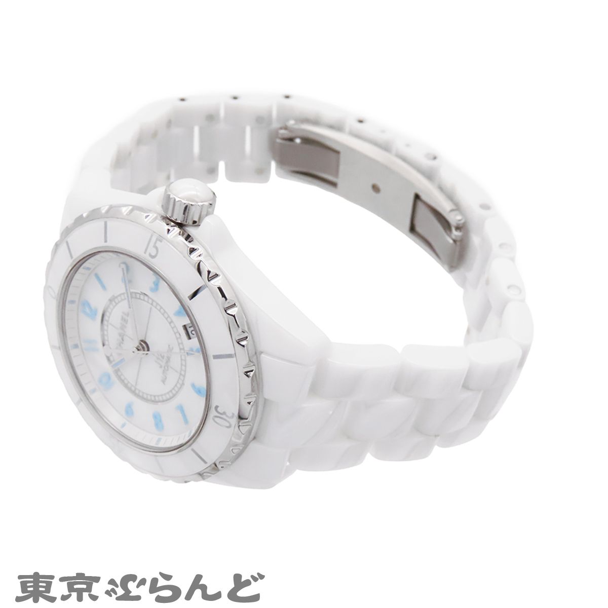 シャネル CHANEL J12 H3827 ホワイト セラミック SS ブルーライト 38mm 世界限定2000本 箱 保証書付 腕時計 メンズ 自動巻 仕上済 241001033157