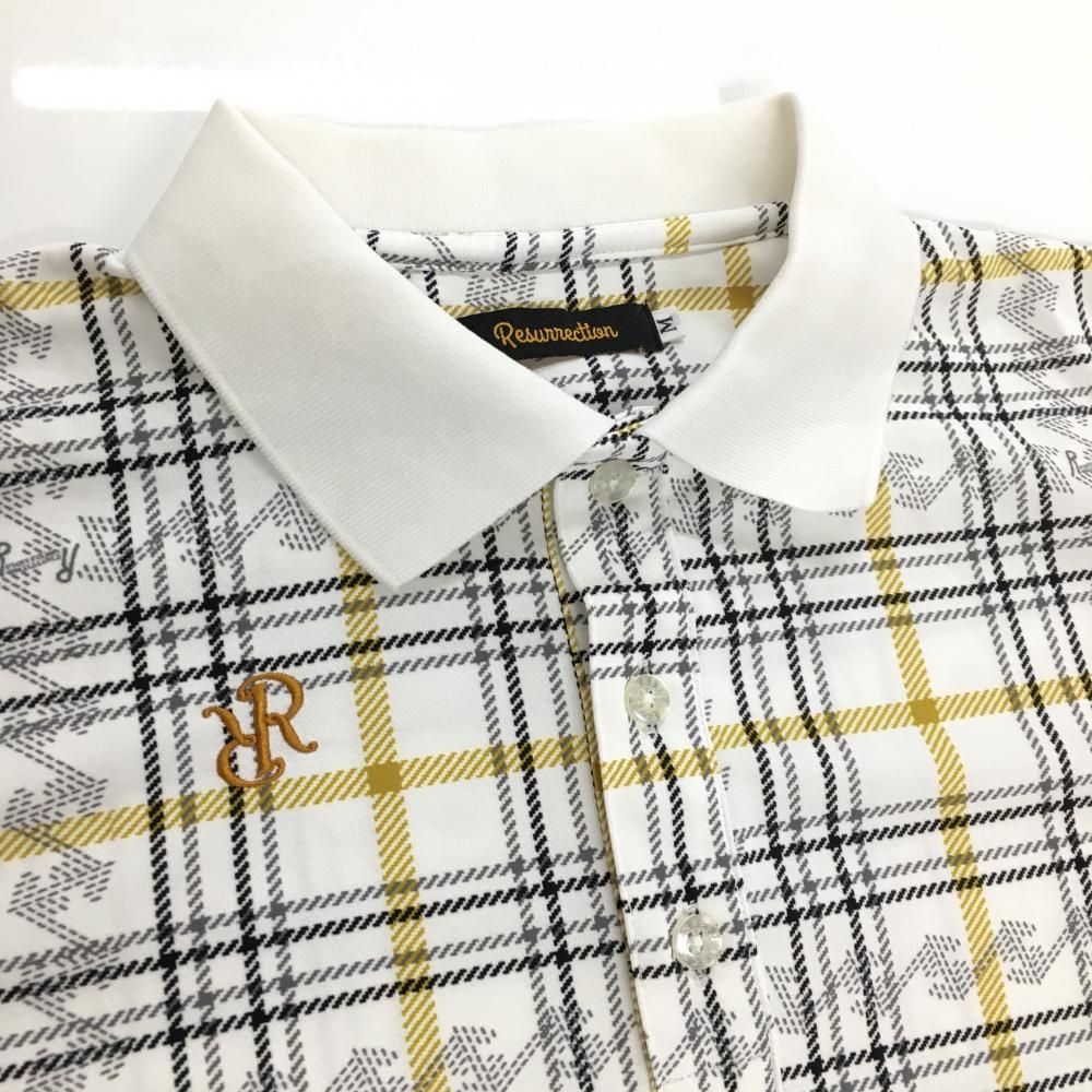 美品】レザレクション 半袖ポロシャツ 白×黒 格子チェック メンズ M