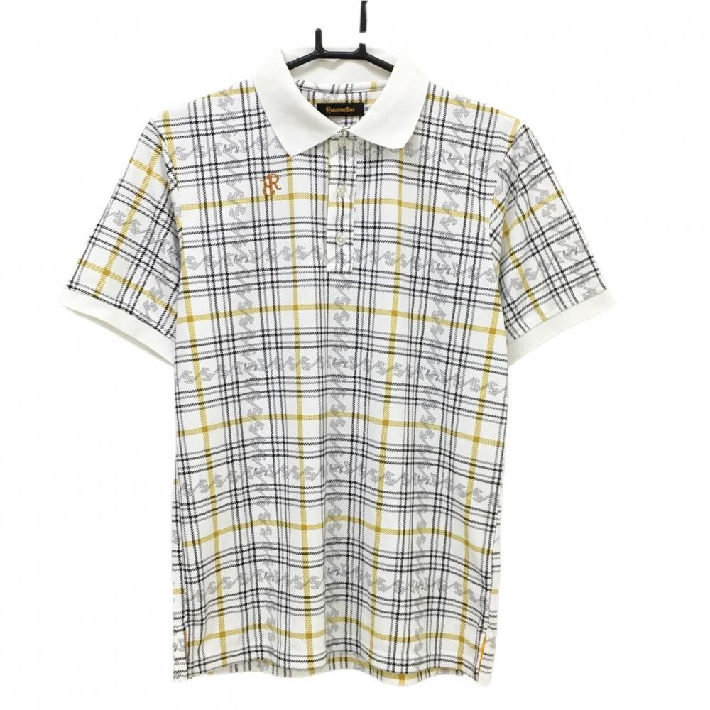 美品】レザレクション 半袖ポロシャツ 白×黒 格子チェック メンズ M