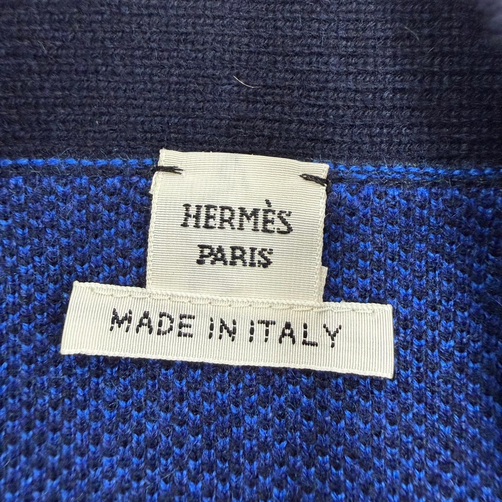 極美品☆HERMES エルメス 22AW 2H2105D2 LA PROMENADE DU MATIN 朝の散歩 カシミヤ100％ ロゴボタン 長袖 カーディガン ブルー 34 正規品