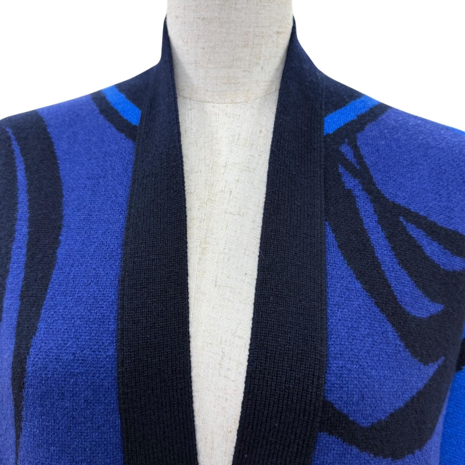 極美品☆HERMES エルメス 22AW 2H2105D2 LA PROMENADE DU MATIN 朝の散歩 カシミヤ100％ ロゴボタン 長袖 カーディガン ブルー 34 正規品