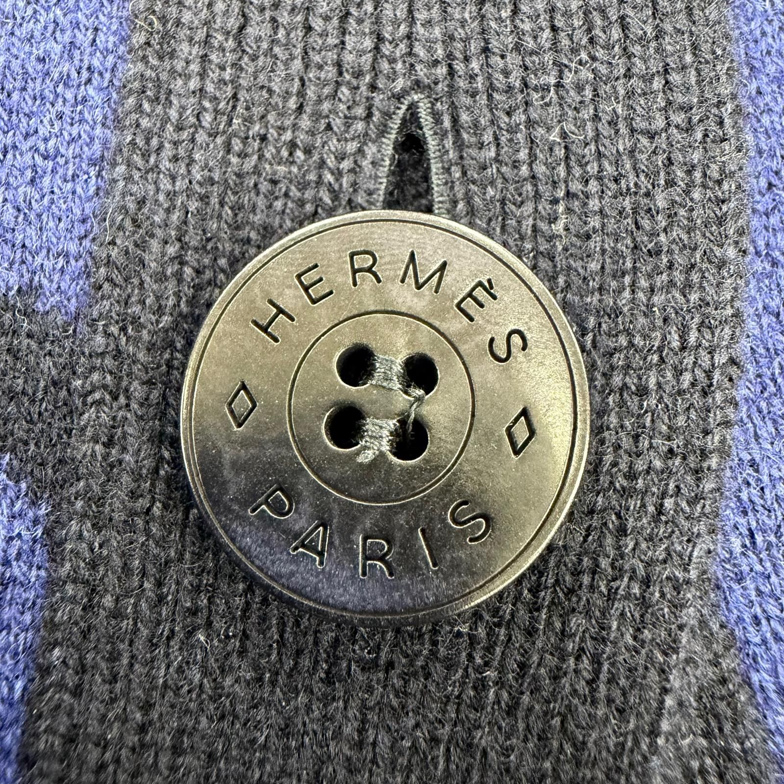 極美品☆HERMES エルメス 22AW 2H2105D2 LA PROMENADE DU MATIN 朝の散歩 カシミヤ100％ ロゴボタン 長袖 カーディガン ブルー 34 正規品