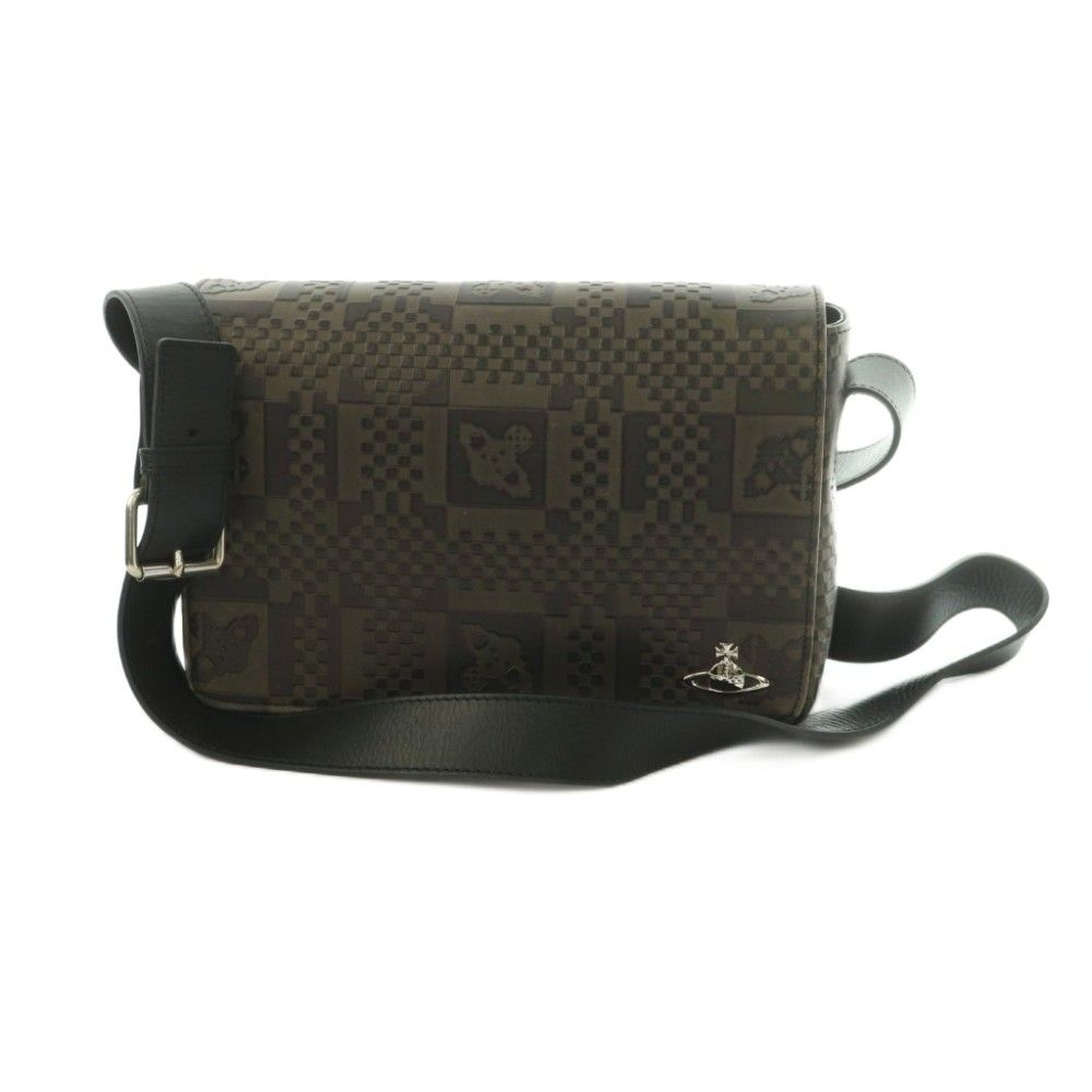 ヴィヴィアンウエストウッド Vivienne Westwood ショルダーバッグ レザー フラップ オーブ柄 茶 /MI ■OS