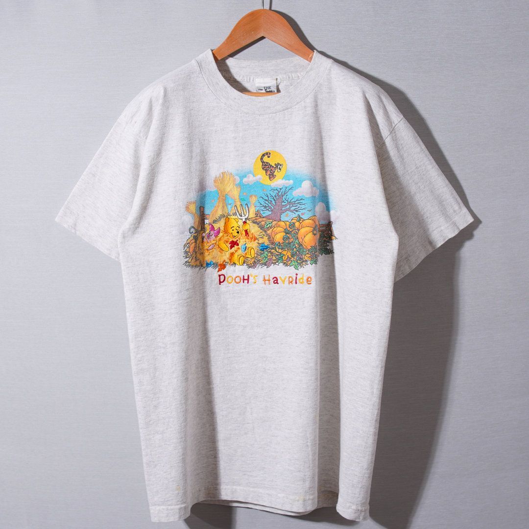 90s ディズニー Disney プーさん Pooh Tシャツ L 相当 グレー