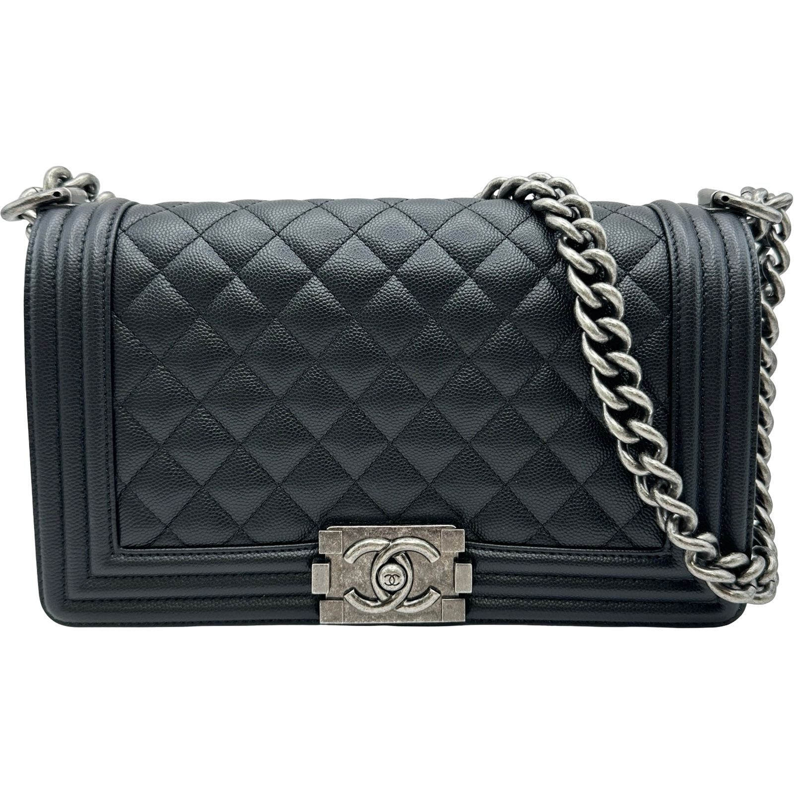 シャネル CHANEL ボーイシャネル25 A67086 ブラック シルバー金具 キャビアスキン レディース ショルダーバッグ 405,450円