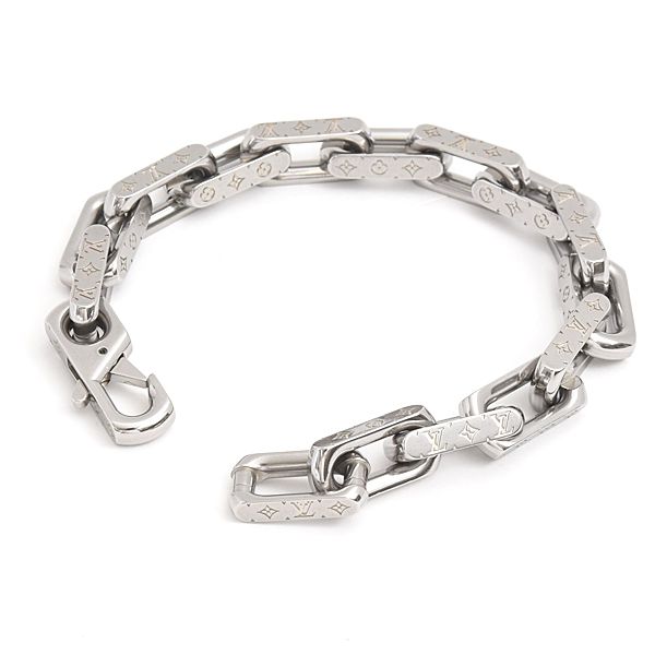 ルイヴィトン ブレスレット メンズ モノグラム チェーン Lサイズ シルバー メタル Louis Vuitton M00309 中古