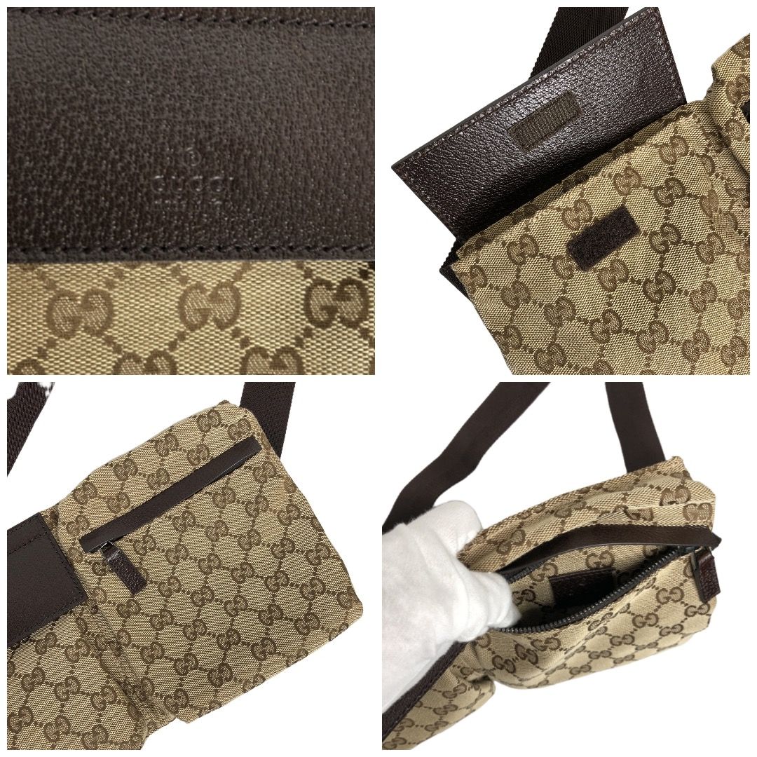 GUCCI ボディバッグ GGキャンバス レザー ブラウン 28566 メンズ 中古