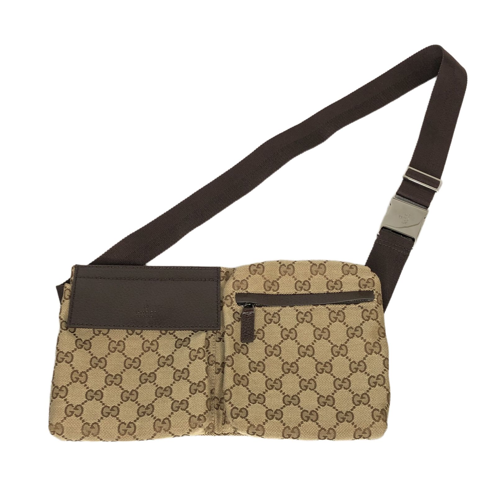 【美品】GUCCI シグネチャー レザー ボディバッグ GUCCI ボディバッグ GGキャンバス レザー ブラウン 28566 メンズ 中古