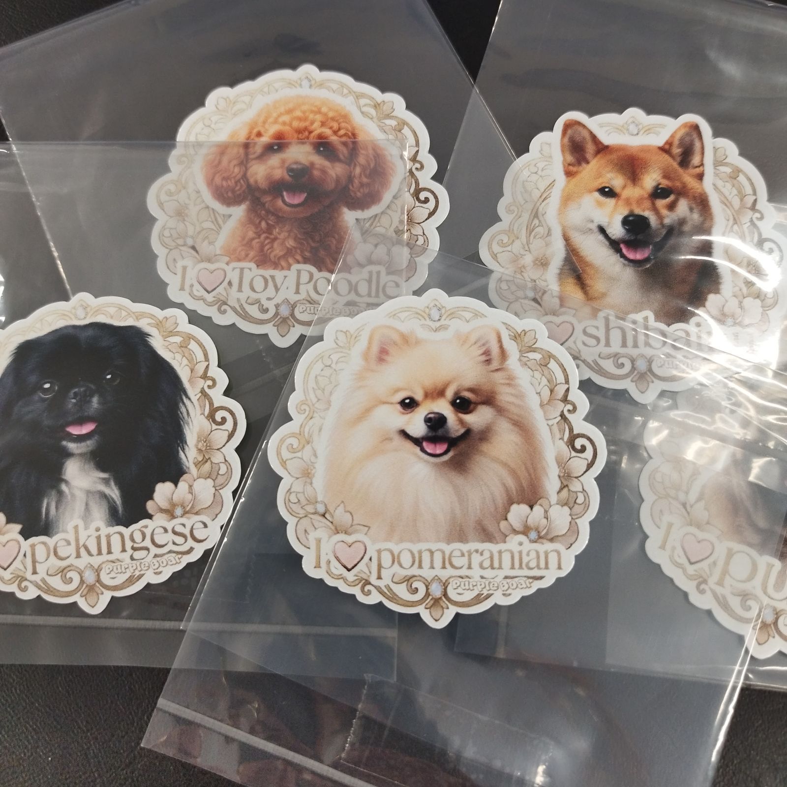 5種類わんちゃん5枚セット🎵 パグ・ペキニーズ・トイプードル・柴犬