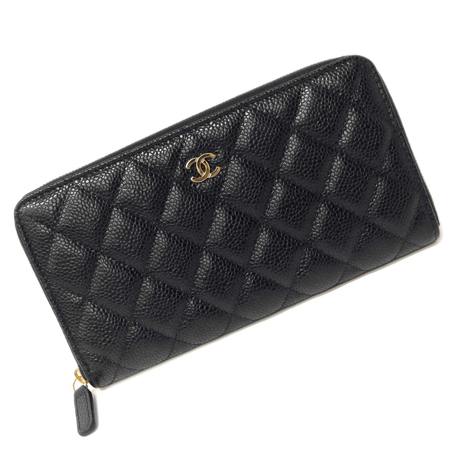 CHANEL ブラックレザー シャネル AP0242 クラシック ロング ジップ ウォレット キャビアスキン