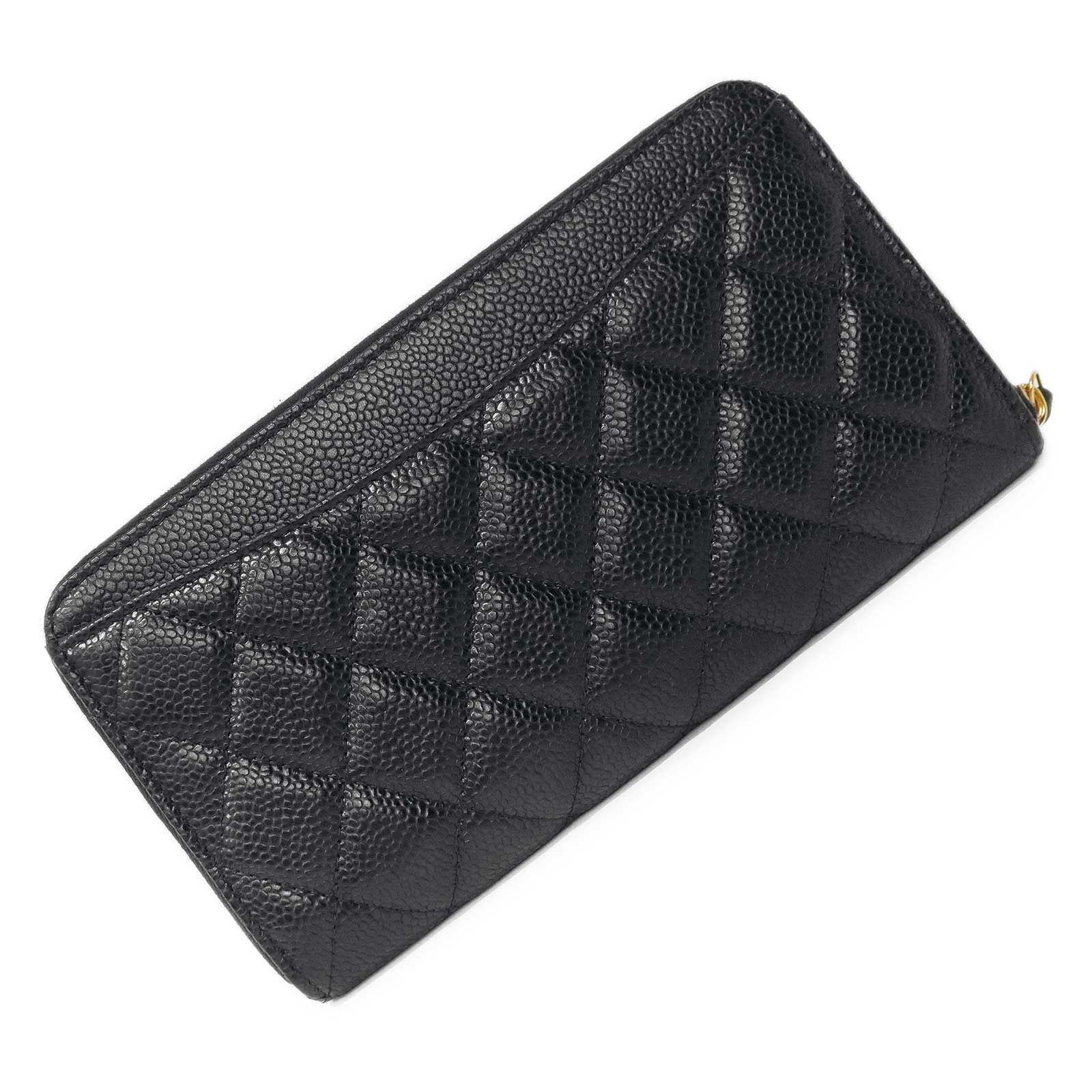 CHANEL ブラックレザー シャネル AP0242 クラシック ロング ジップ ウォレット キャビアスキン