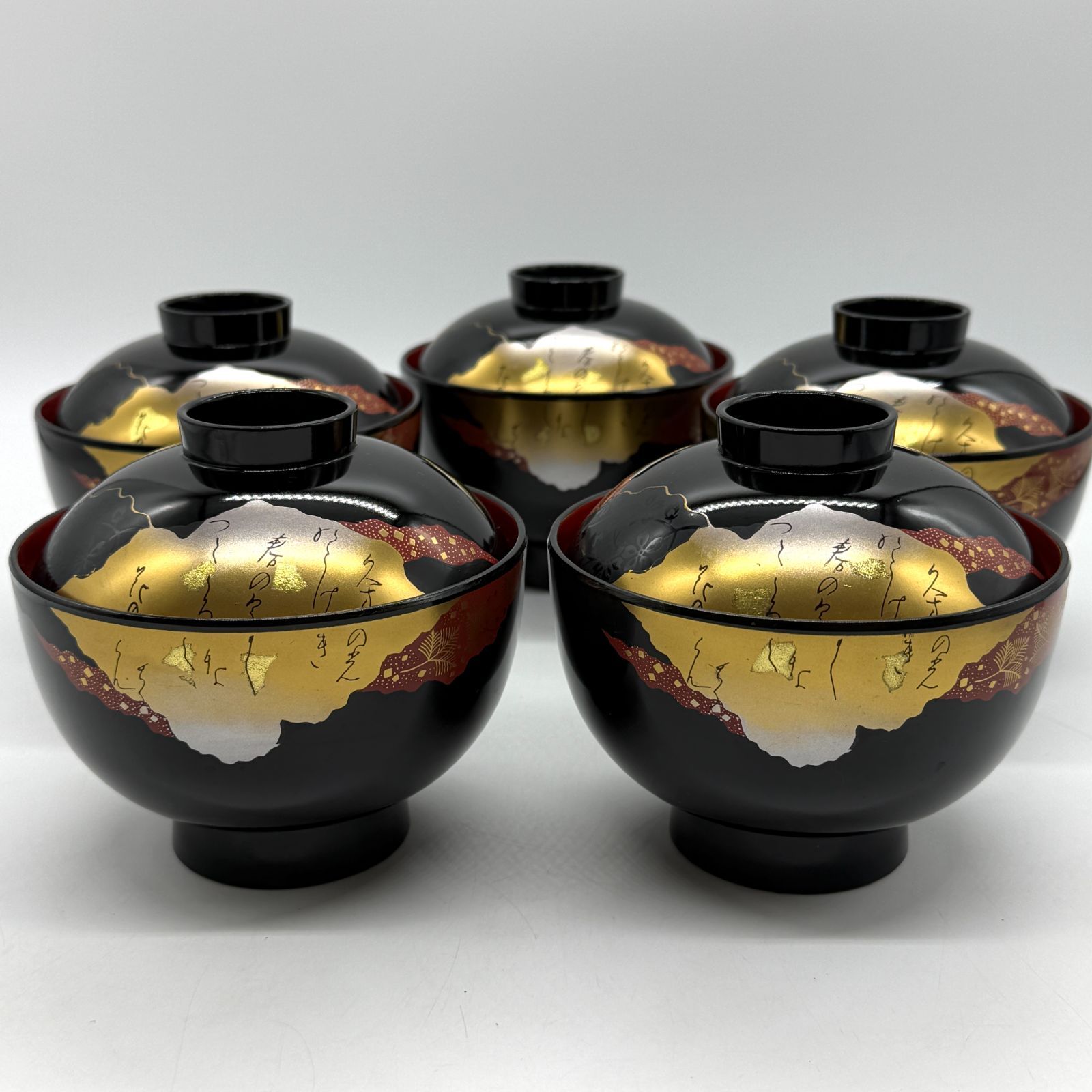 山中漆器 蓋付き吸物椀揃「白河」蒔絵 昭和レトロ 和食器 汁物 - メルカリ
