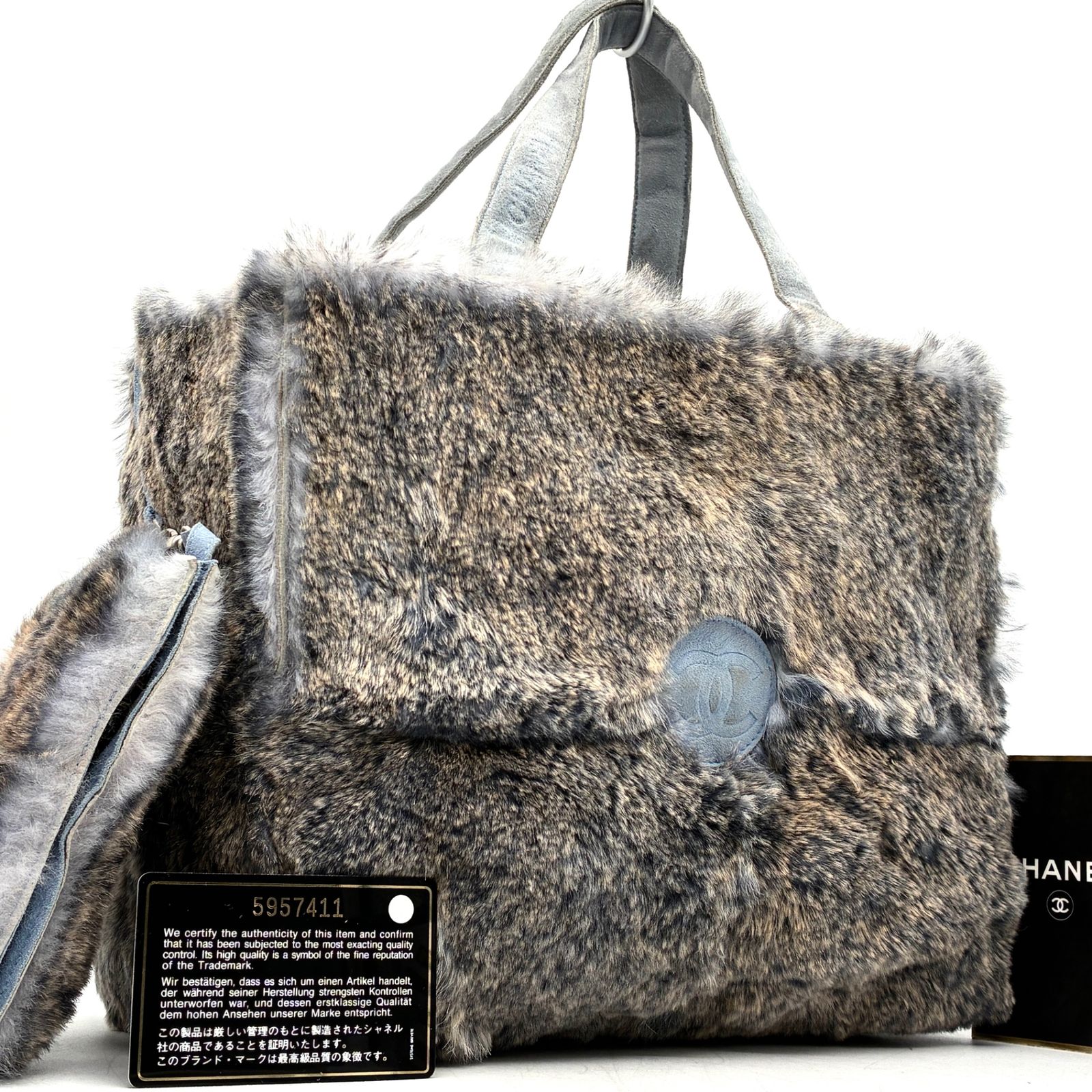 シャネル CHANEL ラパン ココマーク ハンドバッグ トートバッグ グレー ラビットファー レザー 5番台 ポーチ付 ファスナー裏刻印 手提げ 軽量 夏休み 帰省 お盆 敬老の日 シルバーウィーク 秋 ギフト プレゼント ご褒美