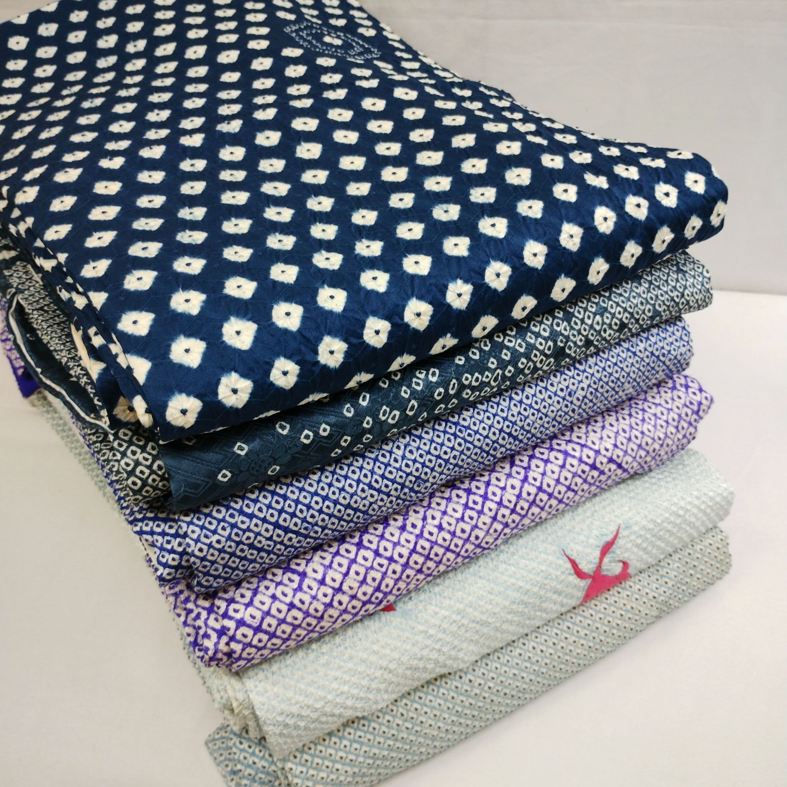 SBRN015 ★ 青系絞り着物 お得な6点セット まとめ売り 絞り 昭和レトロ