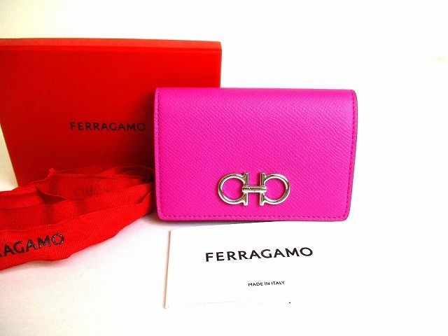 フェラガモ Salvatore Ferragamo ガンチーニ シルバー金具 レザー 名刺入れ ビジネスカードケース カード入れ 【未使用保管品】
